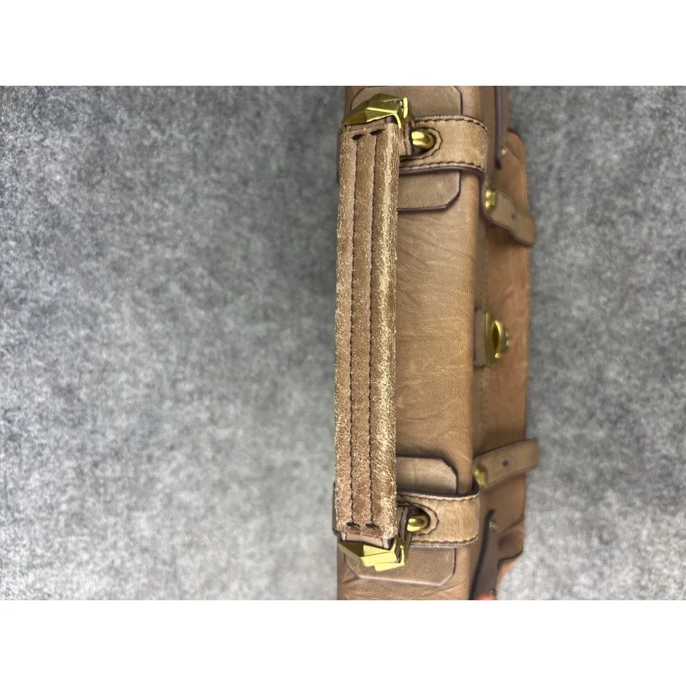 Oryany Satchel Bag Womens Medium Tan Leather Crinkled Flap Top Handle Handbag